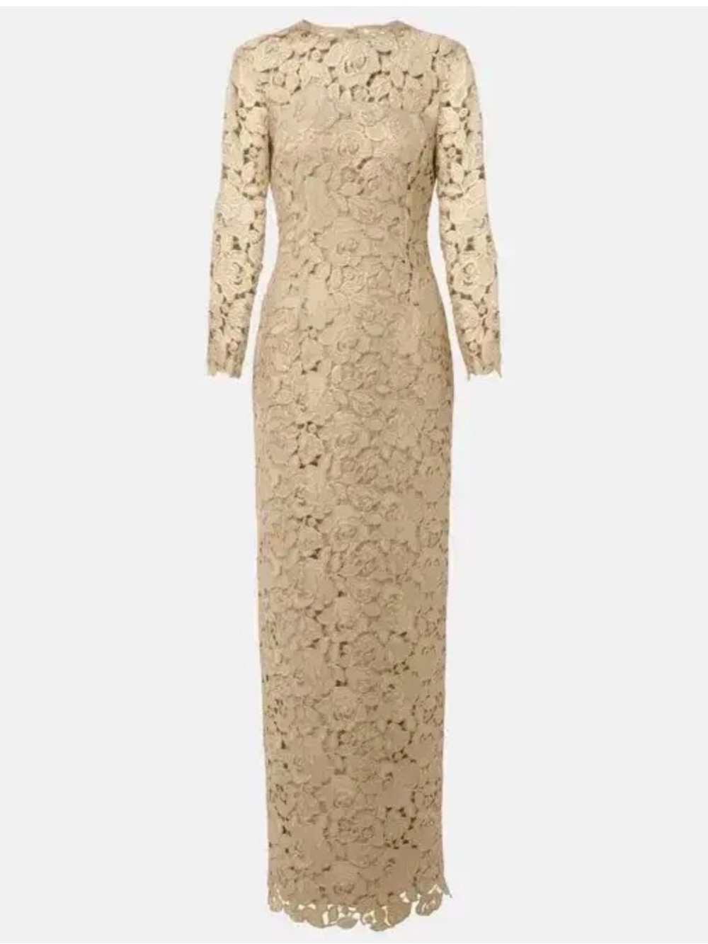 Oscar de la Renta Long Sleeve Foiled Rose Guipure Lace Gown